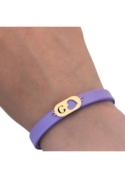 14 Ayar Plakalı Altın G Harfine Özel Kalp Motifli Hakiki Mor Derili Hediye BILEKLIK-558HARF fırsatları