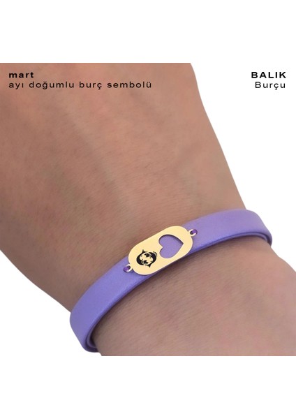 14 Ayar Altın Plakalı Balık Burçları Için Hakiki Mor Derili Kalp Motifli Hediye BILEKLIK-558BURÇ fırsatları