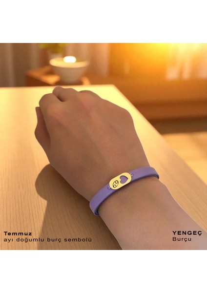 Altın Plakalı 14 Ayar Temmuz Ayı Doğumları Için Kalp Motifli Hakiki Mor Hediye BILEKLIK-558AY