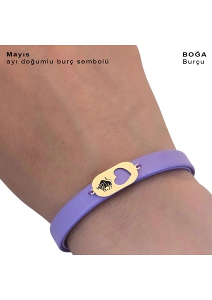 14 Ayar Plakalı Altın Boğa Burçları Için Hakiki Mor Derili Kalp Motifli Hediye BILEKLIK-558BURÇ fırsatları