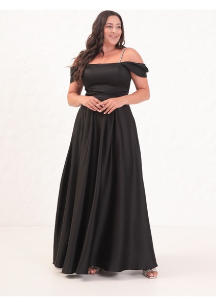 Kadın Siyah Taş Askılı Büyük Beden Uzun Abiye Elbise modelleri