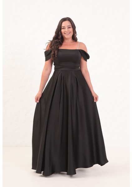 Kadın Siyah Taş Askılı Büyük Beden Uzun Abiye Elbise fırsatları