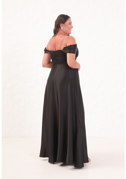Kadın Siyah Taş Askılı Büyük Beden Uzun Abiye Elbise indirimleri