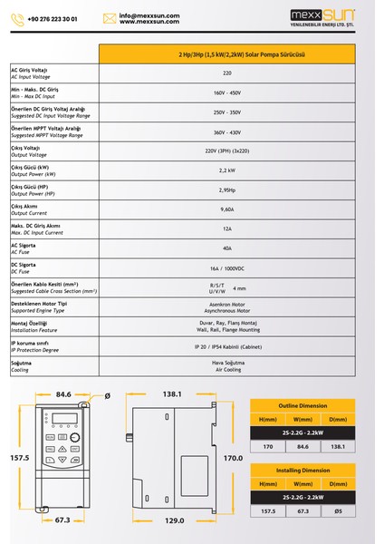 3 Hp 2.2 Kw 2200 W Solar Pompa Sürücü Monofaze Mppt Frekans Inverter 3X220 indirimleri