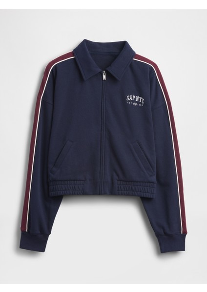 Kadın Lacivert Fransız Havlu Kumaş Varsity Koşu Ceketi fiyatları