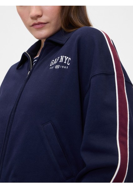 Kadın Lacivert Fransız Havlu Kumaş Varsity Koşu Ceketi modelleri