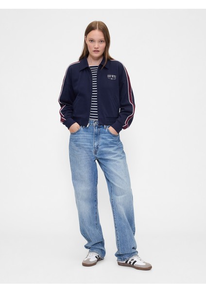 Kadın Lacivert Fransız Havlu Kumaş Varsity Koşu Ceketi indirimleri