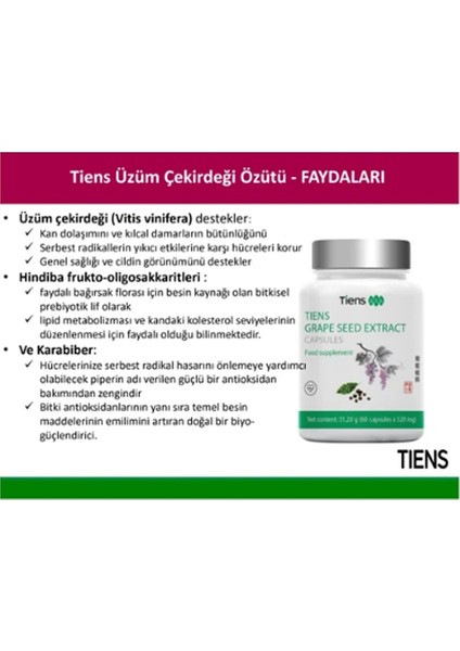 One Tiens Üzüm Tohumu Ekstresi Içeren Takviye Edici Gıda fiyatları