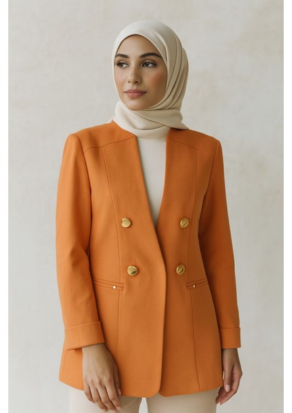 1906 Blazer Ceket Önü Kravuze Yaka Çift Düğme Kapri Kol Katlanabilir Blazer Ceket #03-25#