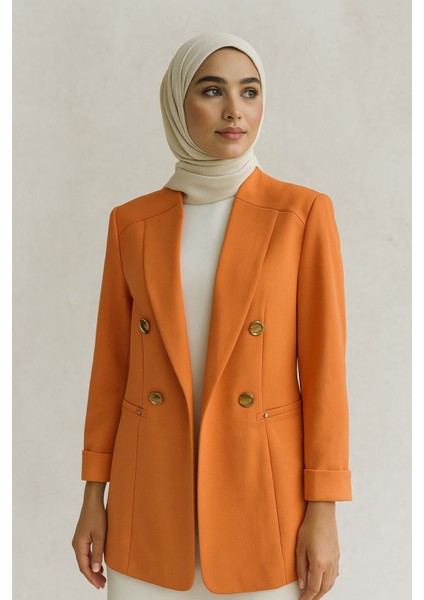 1906 Blazer Ceket Önü Kravuze Yaka Çift Düğme Kapri Kol Katlanabilir Blazer Ceket #03-25# fiyatları