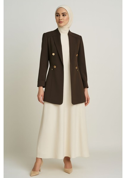 1906 Blazer Ceket Önü Kravuze Yaka Çift Düğme Kapri Kol Katlanabilir Blazer Ceket #03-25#