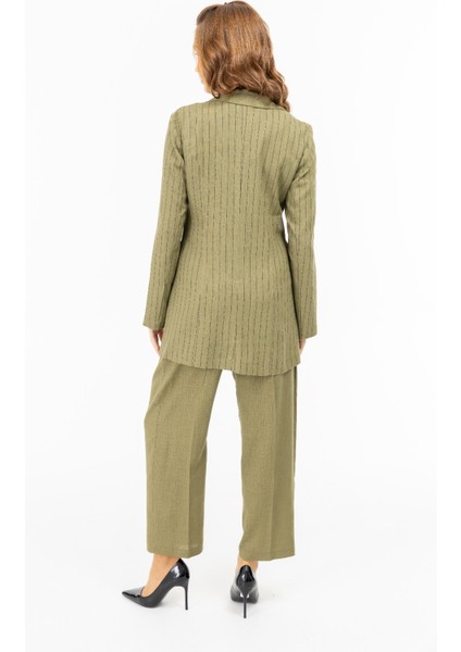 2068 Kruvaze Yaka Önü Düğmeli Önden Cepli Çizgi Desenli Keten Ceket #05-25# fırsatları