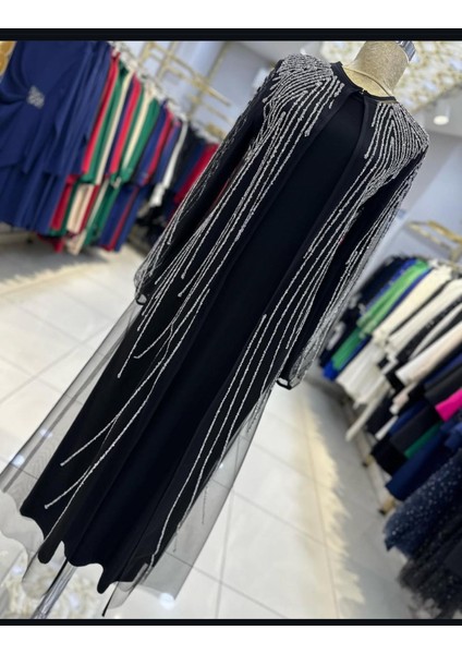 5008 Kolu Omzu Aşağıya Kadar Taş Detaylı Üstü Tül Içi Sandy Abaya #02-25# fiyatları