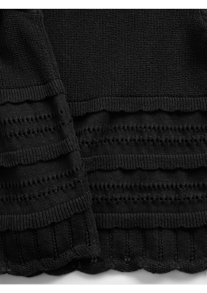 Kadın Siyah Linen-Blend Pointelle Kazak Kısa Üst modelleri