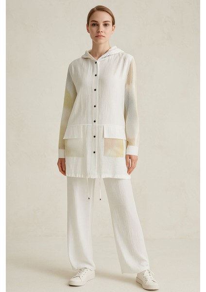 2051 Yakası Kapşonlu Önü Düğmeli Önü Cep Detaylı ve Kapişonu Fileli Pantolonun Beli Lastikli Ikili Takım #05-25#