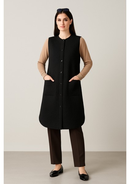 1405 Önü Çıt Çıt Kare Cepli Oval Yaka Yelek Qks #24-10#