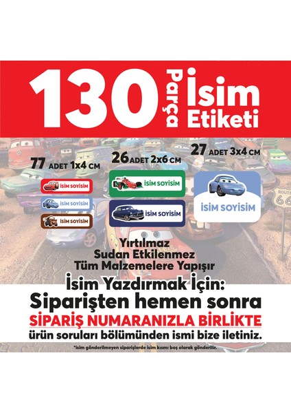 Okul Etiketi Kalem Defter Etiketi Cars Karakterleri Özel Isim Yazılabilen Etiket - 130 Adet