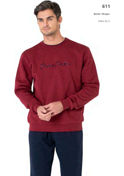 6115 Erkek Uzun Kollu Bisiklet Yaka Üç Iplik Eşofman Takımı-Bordo