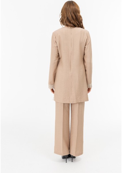 2040 Yakası Sıfır Yaka ve Ipli Kol Ucu ve Önü File Detaylı Etek Ucu Büzgülü Pantolonun Beli Lastikli Bol Paça Spor Ikili Takım #04-25# fırsatları