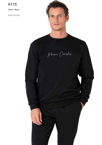 6115 Erkek Uzun Kollu Bisiklet Yaka Üç Iplik Eşofman Takımı-Siyah