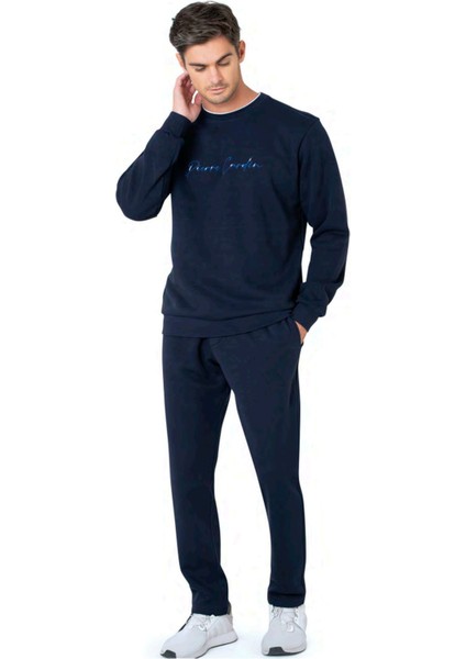 6115 Erkek Uzun Kollu Bisiklet Yaka Üç Iplik Eşofman Takımı-Lacivert