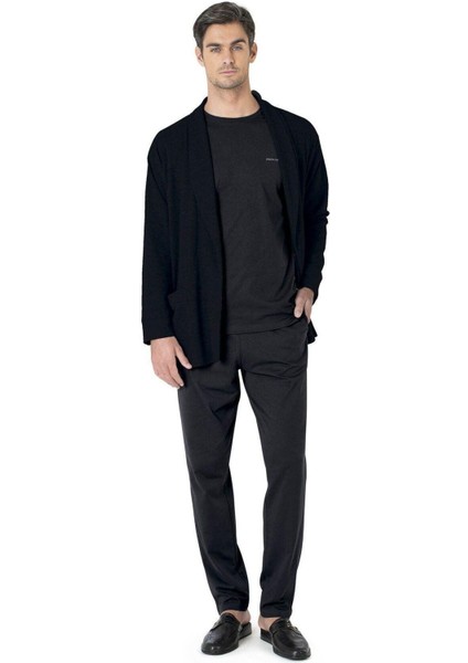 5640 Erkek Triko Sabahlıklı 5'li Pijama Takım-Siyah fiyatları