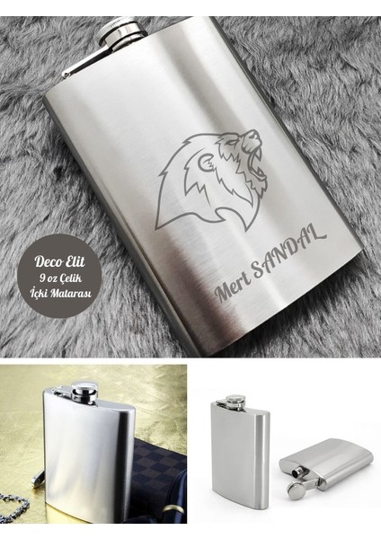 Kişiye Özel Aslan Temalı 9 Oz Çelik Cep Matarası 266 ml Içecek Cep Matarası Vip Hediye fiyatları