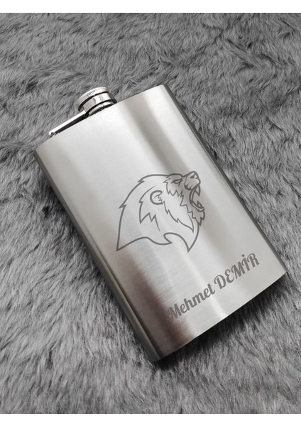 Kişiye Özel Aslan Temalı 9 Oz Çelik Cep Matarası 266 ml Içecek Cep Matarası Vip Hediye