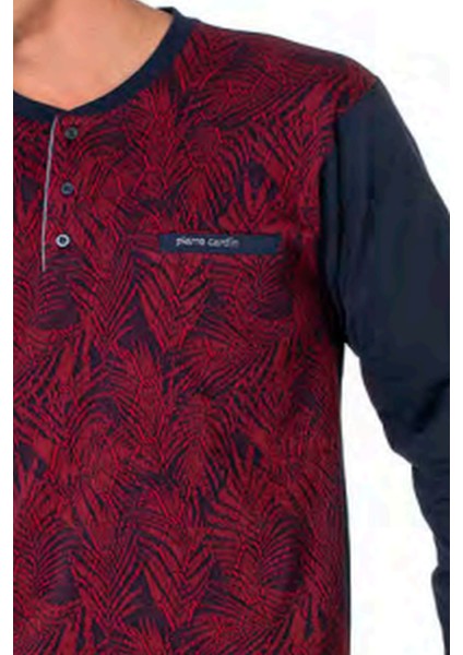 6111 Erkek Uzun Kollu Yakası Düğmeli Pijama Takım-Bordo fiyatları