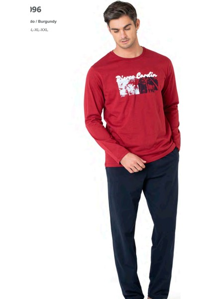 6096 Erkek Uzun Kollu Bisiklet Yaka Pijama Takımı-Bordo