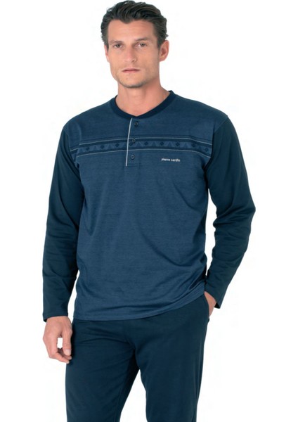 6109 Erkek Uzun Kollu Yakası Düğmeli Pijama Takım-Saks