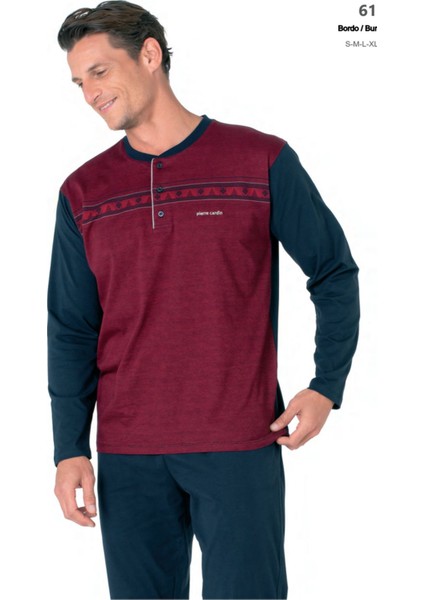 6109 Erkek Uzun Kollu Yakası Düğmeli Pijama Takım-Bordo