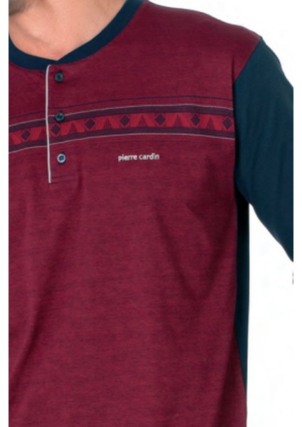 6109 Erkek Uzun Kollu Yakası Düğmeli Pijama Takım-Bordo fiyatları