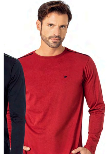 6100 Erkek Uzun Kollu Bisiklet Yaka Pijama Takımı-Bordo