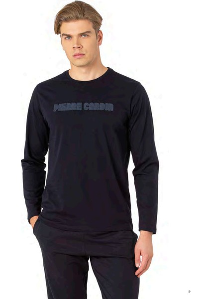 6093 Erkek Uzun Kollu Bisiklet Yaka Pijama Takımı-Lacivert