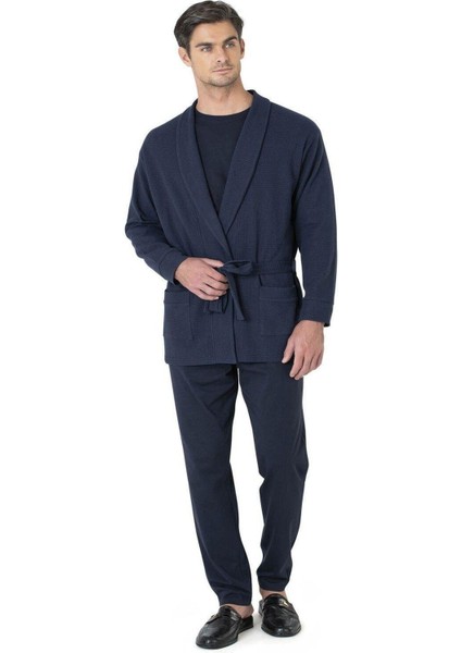 5640 Erkek Triko Sabahlıklı 5'li Pijama Takım-Lacivert fiyatları