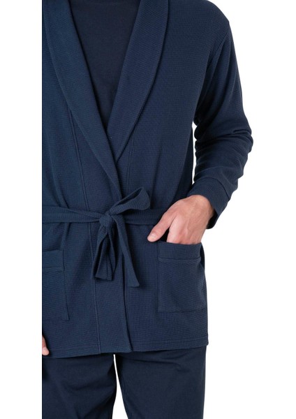 5640 Erkek Triko Sabahlıklı 5'li Pijama Takım-Lacivert indirimleri