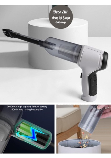 Şarjlı Araç Içi Süpürge Otomobil Vakumlu Araç Süpürgesi JB-107 1200 Mah