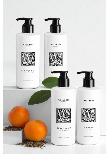 White Tea & Apricot Shampoo 380 ml + Conditioner 380 ml + Shower Gel 380 ml + Hand Wash 380 ml