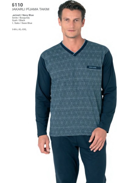 6110 Erkek Kuzun Kollu V Yaka Pijama Takımı-Lacivert