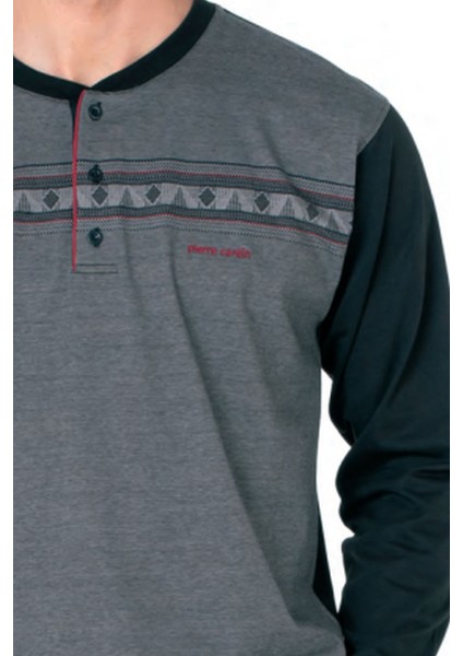 6109 Erkek Uzun Kollu Yakası Düğmeli Pijama Takım-Siyah fiyatları