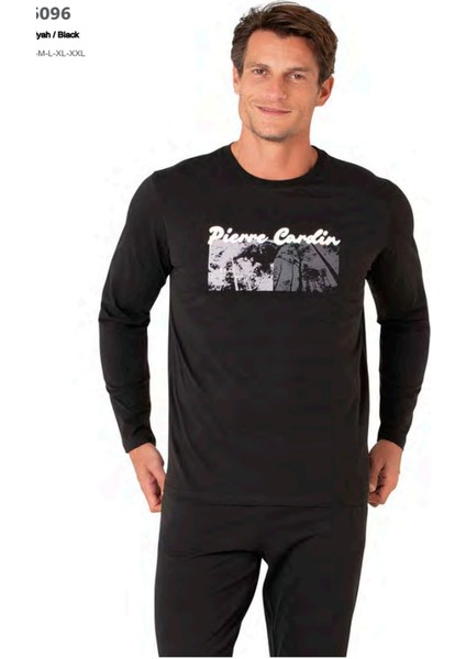 6096 Erkek Uzun Kollu Bisiklet Yaka Pijama Takımı-Siyah