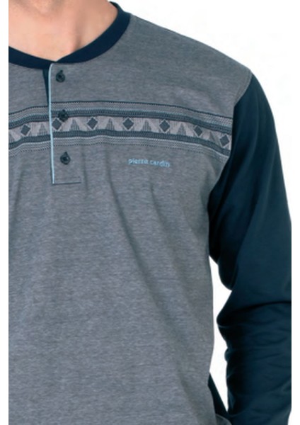 6109 Erkek Uzun Kollu Yakası Düğmeli Pijama Takım-Lacivert fiyatları