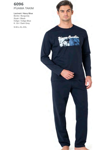 6096 Erkek Uzun Kollu Bisiklet Yaka Pijama Takımı-Lacivert