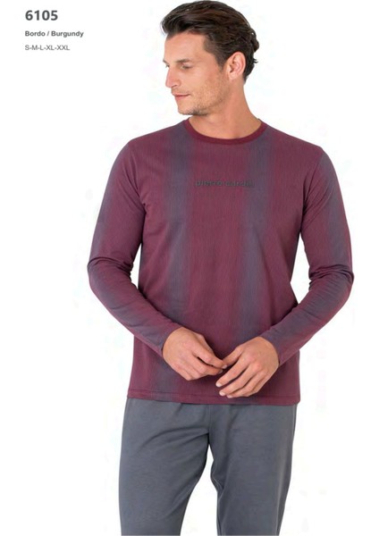 6105 Erkek Uzun Kollu Bisiklet Yaka Pijama Takımı-Bordo