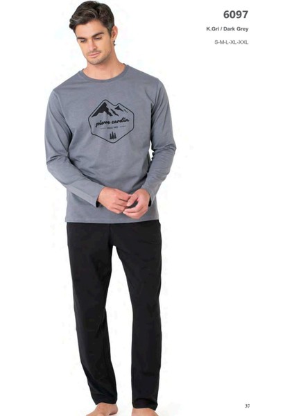 6097 Erkek Uzun Kollu Bisiklet Yaka Pijama Takımı-Gri