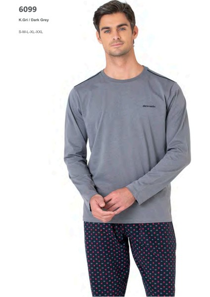 6099 Erkek Uzun Kollu Bisiklet Yaka Pijama Takımı-Gri