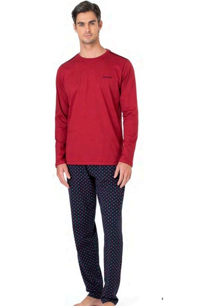6099 Erkek Uzun Kollu Bisiklet Yaka Pijama Takımı-Bordo