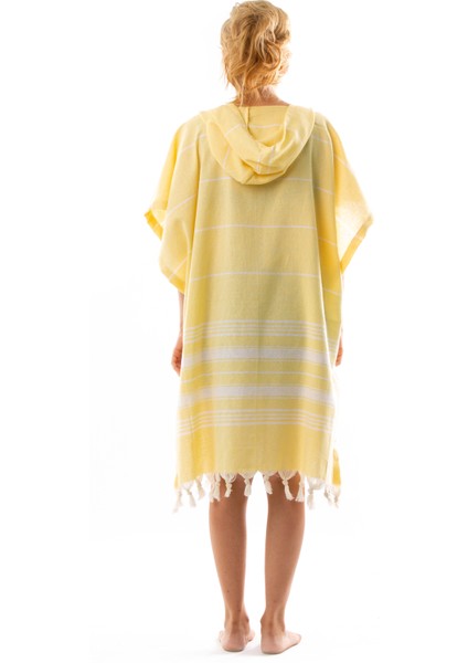 Kadın Bornoz Panço Peştemal Pamuklu Plaj Havlusu Kahverengi