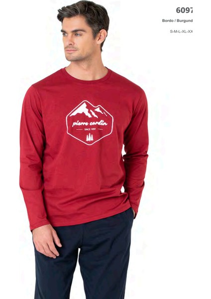 6097 Erkek Uzun Kollu Bisiklet Yaka Pijama Takımı-Bordo